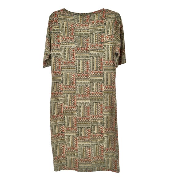 LuLaRoe Retired Julia Dress L Graphic Print Olive Green SS Form Fitting NWT - Picture 2 of 7